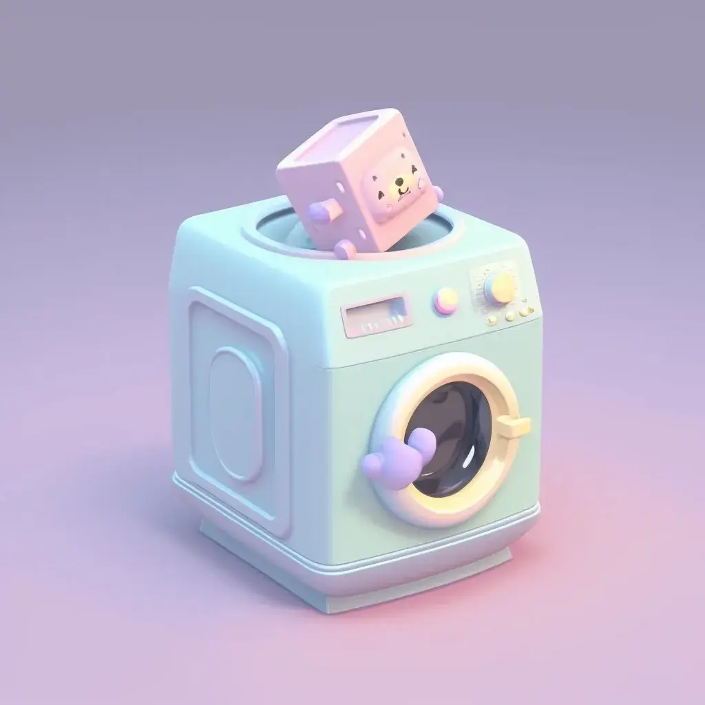 Tiny cute isometric laundry machine emoji, soft lighting, soft pastel colors, 3d icon clay render, blender 3d, pastel background, physically vased rendering